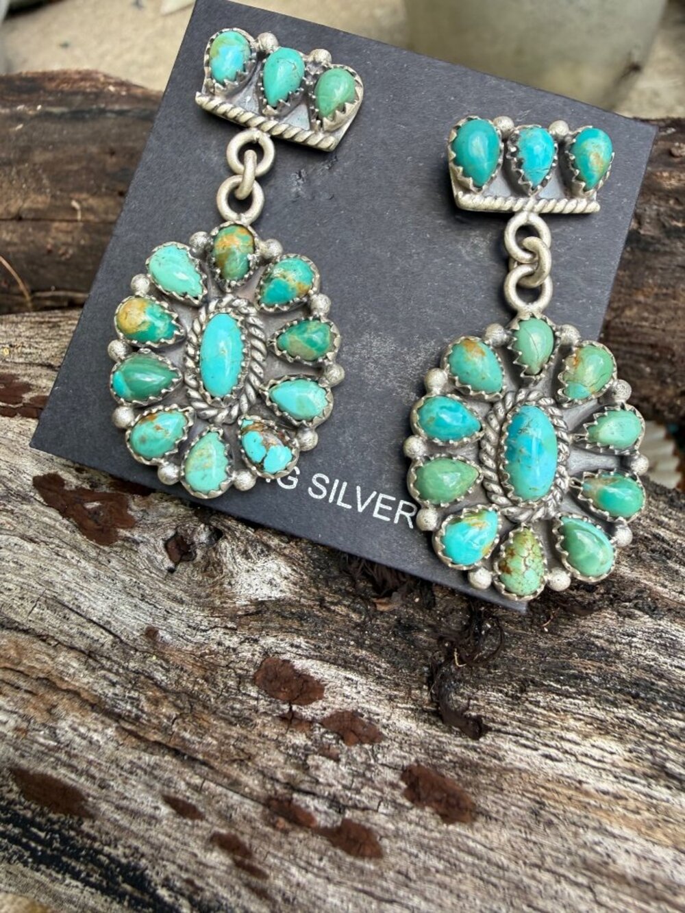 Artisan crafted Sterling Silver Mojave Turquoise Lg Statement Earrings Southwest